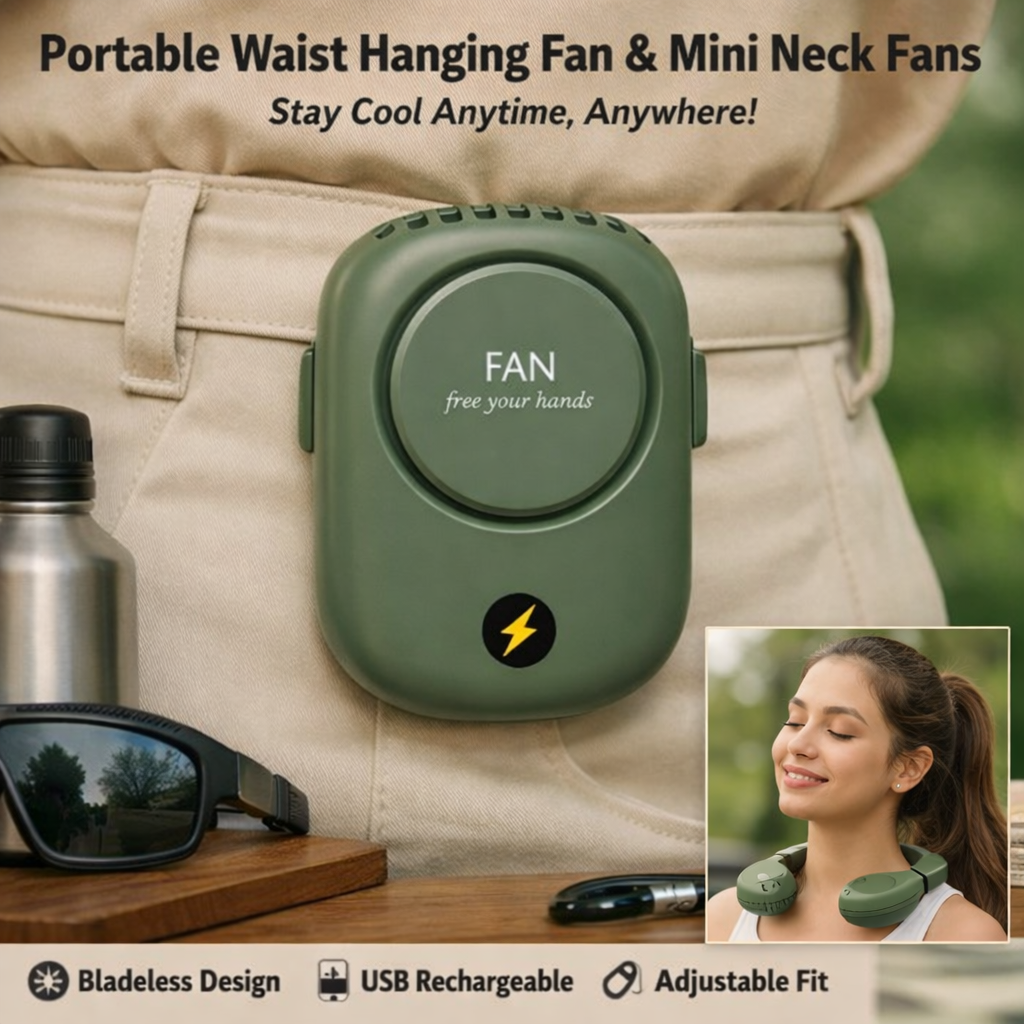 Portable Waist Hanging Fan Mini Neck Fans with Adjustable Bladeless USB Rechargeable Sports Cooling Fan